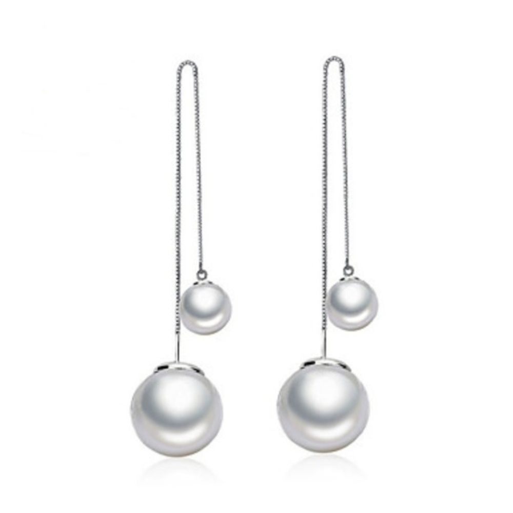 Unique Pearl Ball On Silver Chains double Earrings